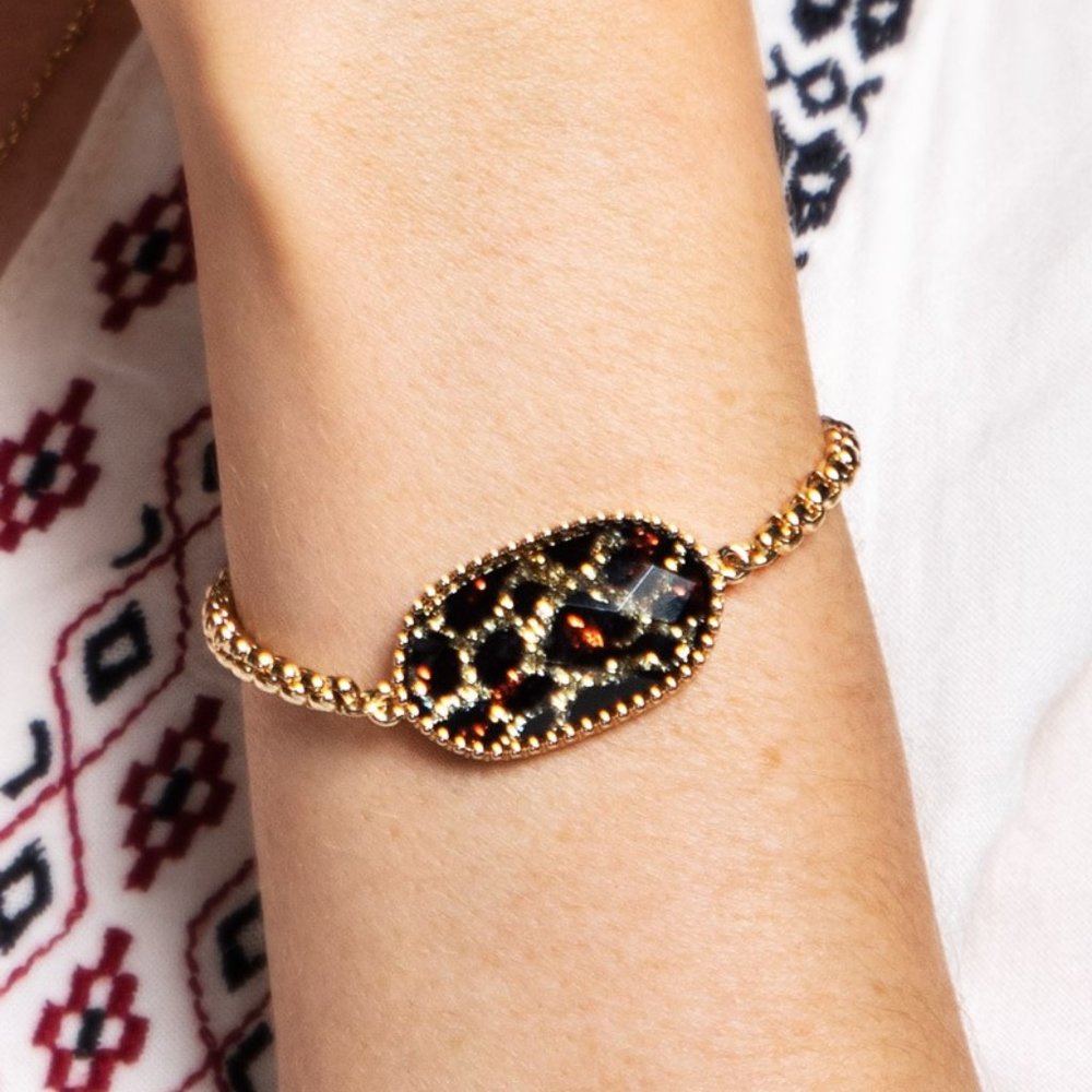 Leopard Glitter Acrylic Adjustable Chain Bracelet